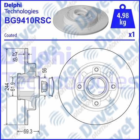 DELPHI BG9410RSC Arka Fren Diski Tekli Paket Rulmanli Boyali Deliksiz C3 Aircross Ii 2r_ 2c C3 Aircross Ii